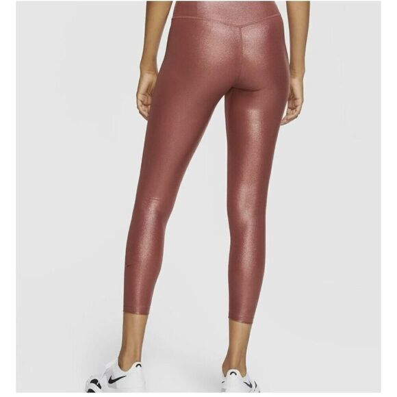 Womens Nike One Icon Clash Mid Rise 7/8 Rose Gold Shimmer Pink Clay Leggings XXL - Picture 3 of 6